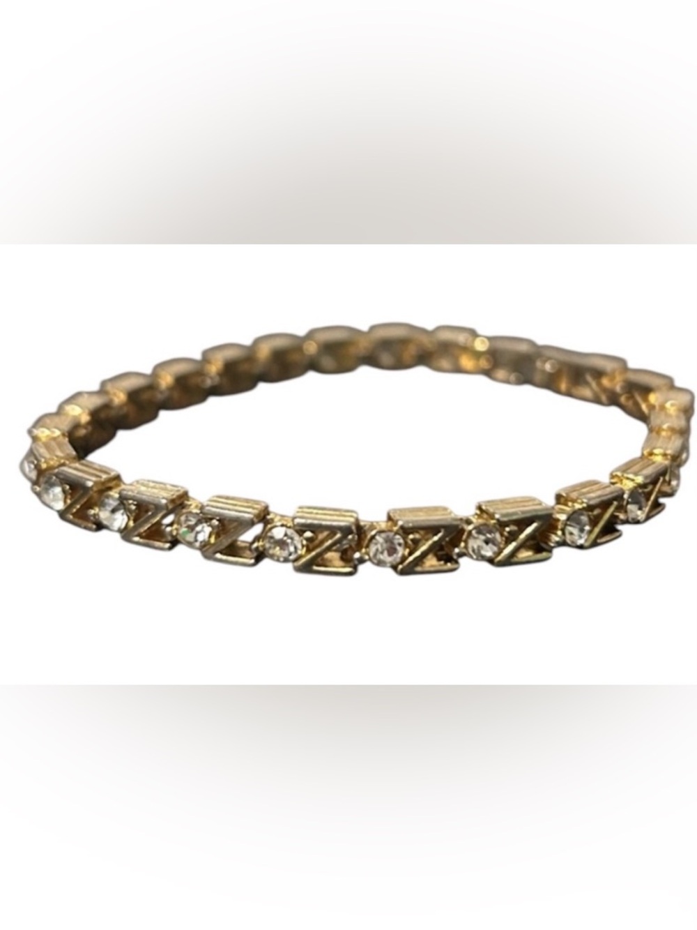 VINTAGE BRACELET GOLD TONE Z LINK TENNIS BRACELET FAUX DIAMONDS